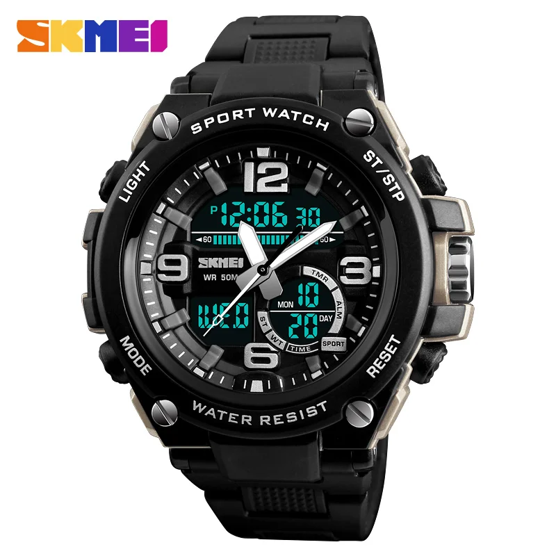 

SKMEI Men Sport Fashion Outdoor Quartz Wristwatches Waterproof 3 Time Count Down Alarm Chrono EL Light 12/24 Hour Watches 1340