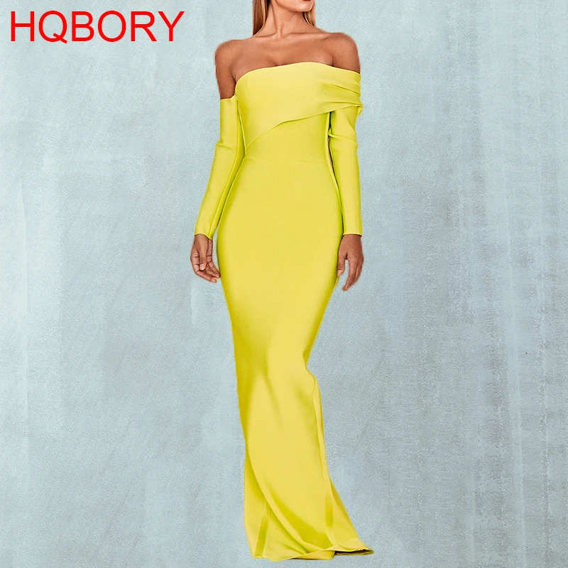 Женское вечернее платье ADYCE, желтое облегающее платье макси с длинным рукавом и открытыми плечами, зеленое платье в стиле звезд, для зима