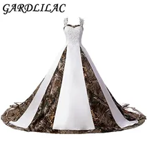 Gardlilac Straps Ball Gowns White and Camo Bridal Dresses Wedding Dress with applique Lace up Court train robe de mariee 2017