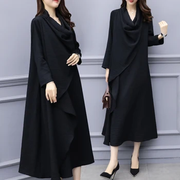 

Large Big Size Loose Women Dress Vestido Longo Black Thin Vintage Dress Vestido De Festa Robes Femme Vogue Dress Elegant Ukraine