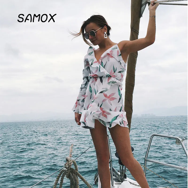 JSMY 2019 New Summer Fashion Women Ruffle Printed Chiffon Irregular Dress JSMY 2019 New Summer Fashion Women Ruffle Printed Chiffon Irregular Dress