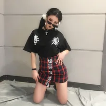 Япония Харадзюку красная клетчатая панк мини-юбка облегающая с буквенным принтом Модная стильная юбка