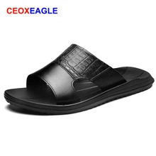 2019 de marca de verano negro de cuero de los hombres zapatillas de moda Flip Flops para hombre vintage Casual Sandalia de playa suave no-slide zapatos