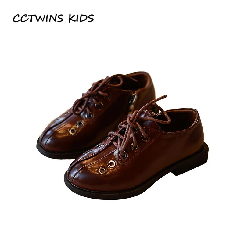 

CCTWINS KIDS 2018 Spring Boy Pu Leather Lace-Up Children Fashion Black Shoe Baby Girl Brand Flat Toddler Brown GL1947