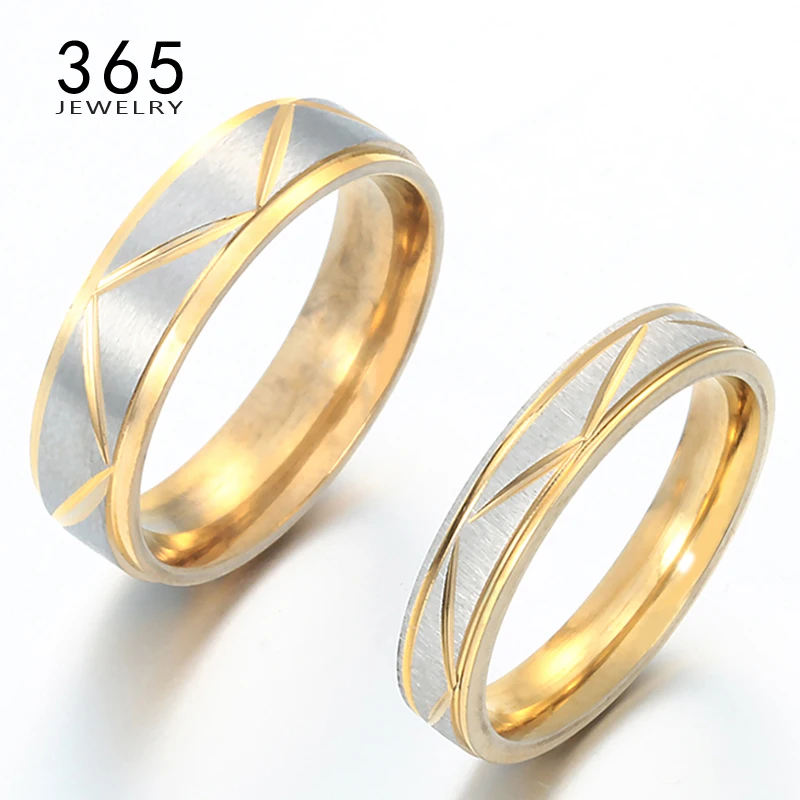 

Famous Brand Jewelry 100% Stainless Steel Couples Lovers Rings Gold Color Wedding Band His and Hers Promise Rings for Men Women