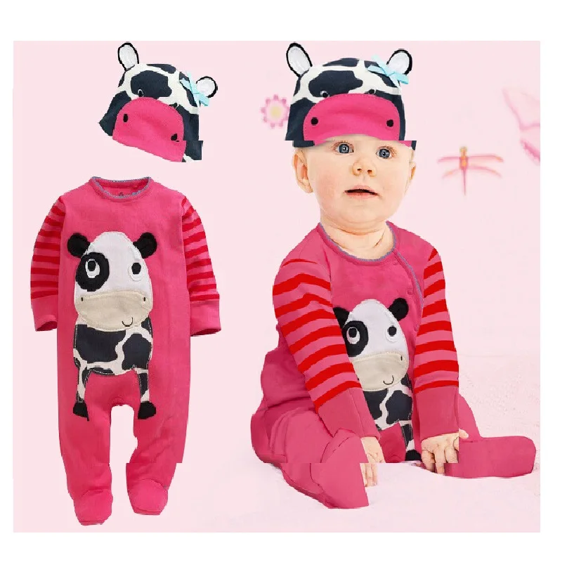 Hooyi animal Bebé Ropa Sets bebe Niños Niñas mameluco + sombrero traje Pijamas largos Mamelucos trajes