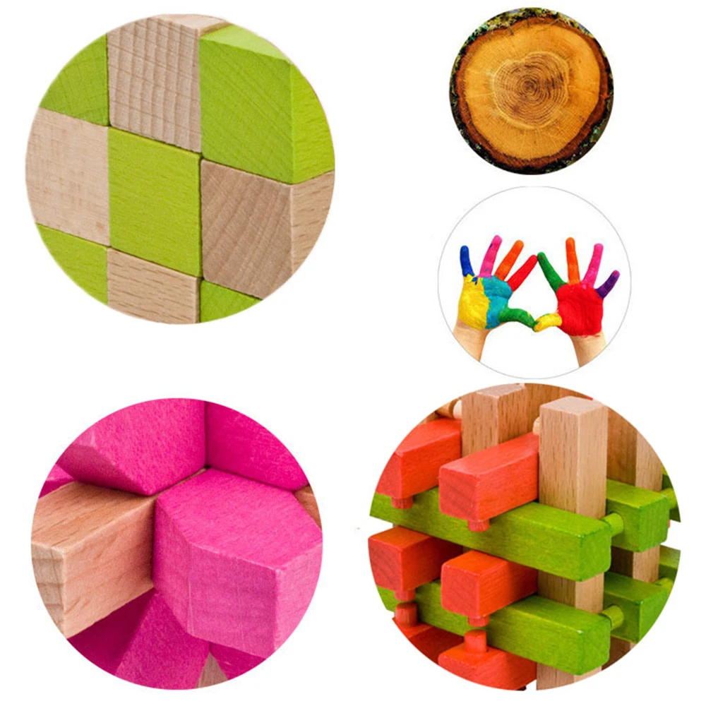 China Classic 3D Wooden Puzzle Lock Toys Cube Game Kong Ming Lock Design IQ Brain Teaser Educational Toys For Children Adults