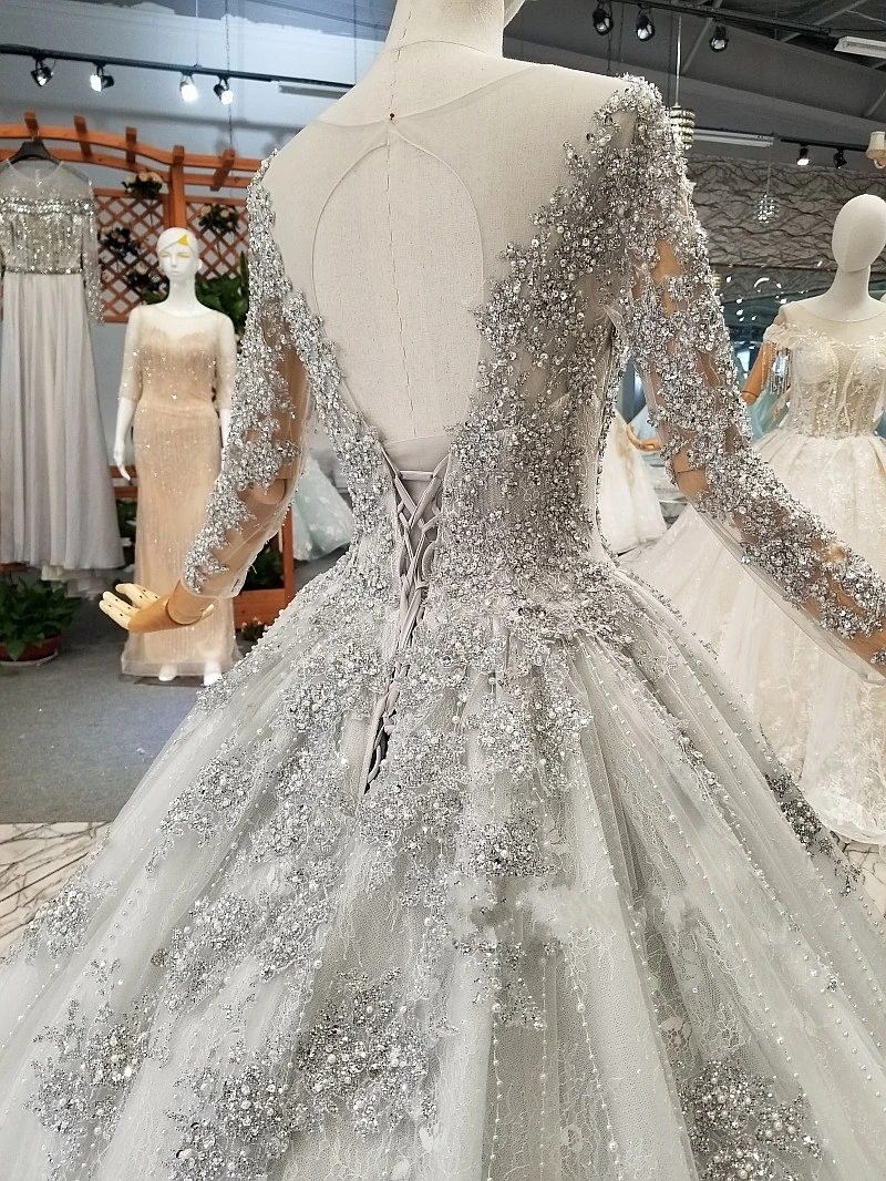Stunning Long Sleeve Beadings Wedding Dresses 2019 Lace-up Sequins Bridal Gowns
