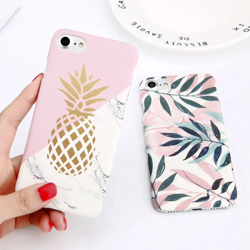 

JASTER Flower Leaf Print Phone Case For iPhone 7 Plus XR XS Max Pineapple Marble Hard PC Cover Cases For iPhone X 8 6 Plus 5 SE