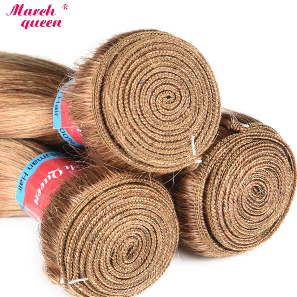  March Queen #27 Peruvian Straight Hair With Closure Honey Blonde Color Human Hair Weave 3 Bundles W
