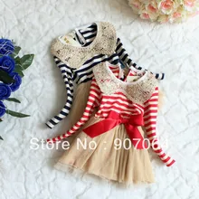 EMS, DHL,, новинка года, платье в полоску с блестками, голубое, красное, осенне-весеннее милое фатиновое кружевное платье с длинными рукавами и бантом полосатые платья-пачки, 1-5 лет