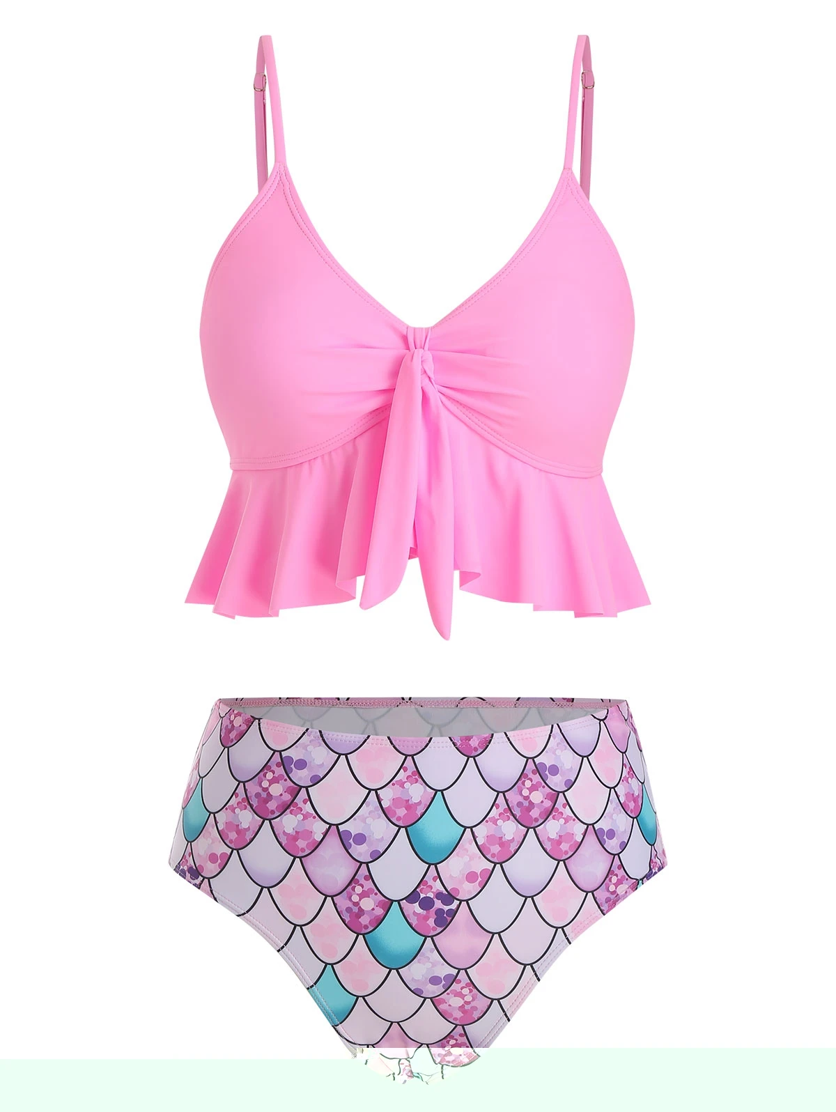 

2019 Women'S Swimwear Plus Size Ruffle Fish Scale Print Tankini Swimsuit High Waist Mermaid Beachwear Summer Bikinis Set