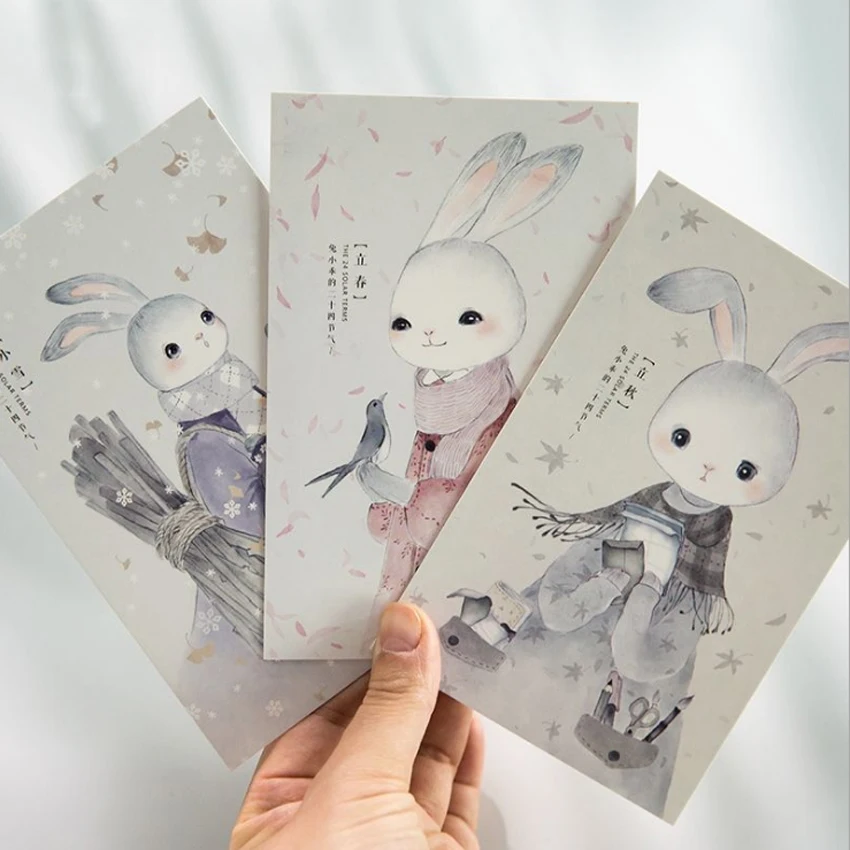 

24Pcs/lot Kawaii Rabbit postcard Set Greeting Card Christmas Card Birthday Card Gift Cards Stationery