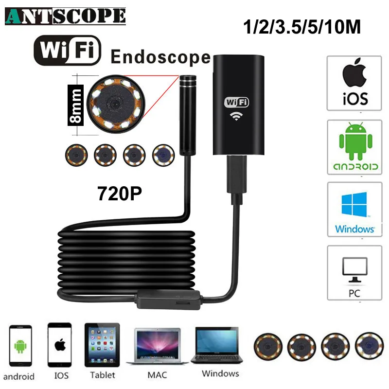 

Antscope Wifi Endoscope 8mm Hardwire Softwire Endoscopio Android 720P iOS Iphone Android Endoscope Camera USB Endoskop Camera 30