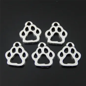 

Julie Wang 100PCS/Page Paw Charms Retro Silver Plated Mini Alloy Fashion Jewelry Animal Footprints Dog Paw Pendant Charm