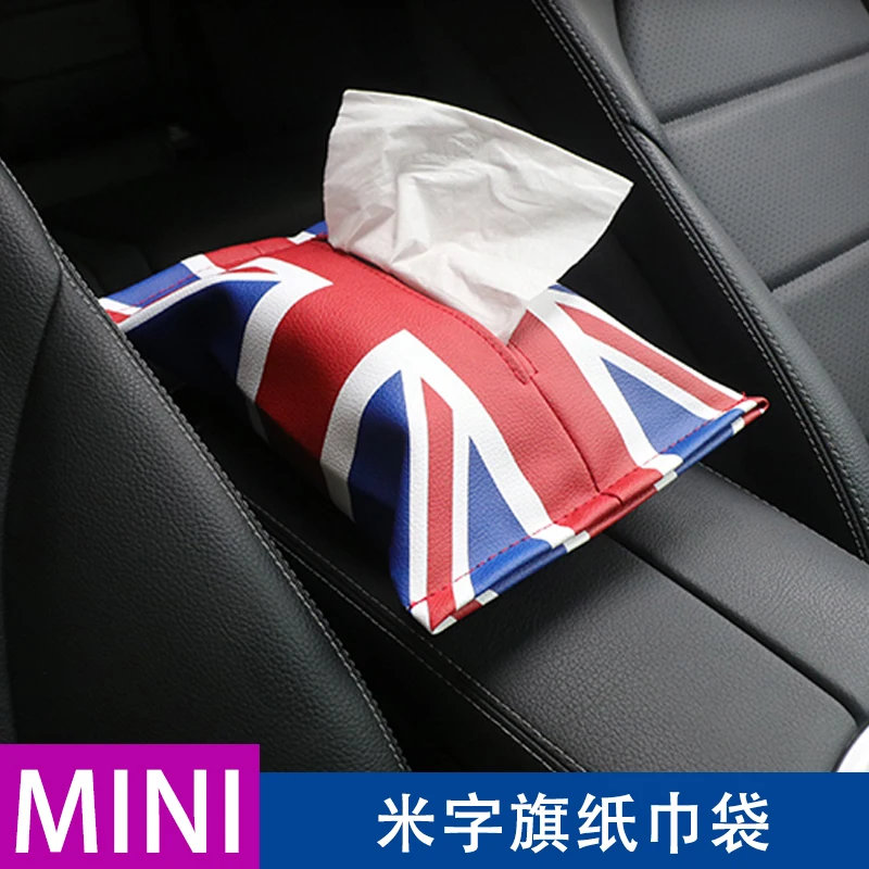 

1 pcs 27cm*18.5cm Microfiber Leather British style car Car tissue box Creative red and blue rice word flag Car tray for BMW MINI
