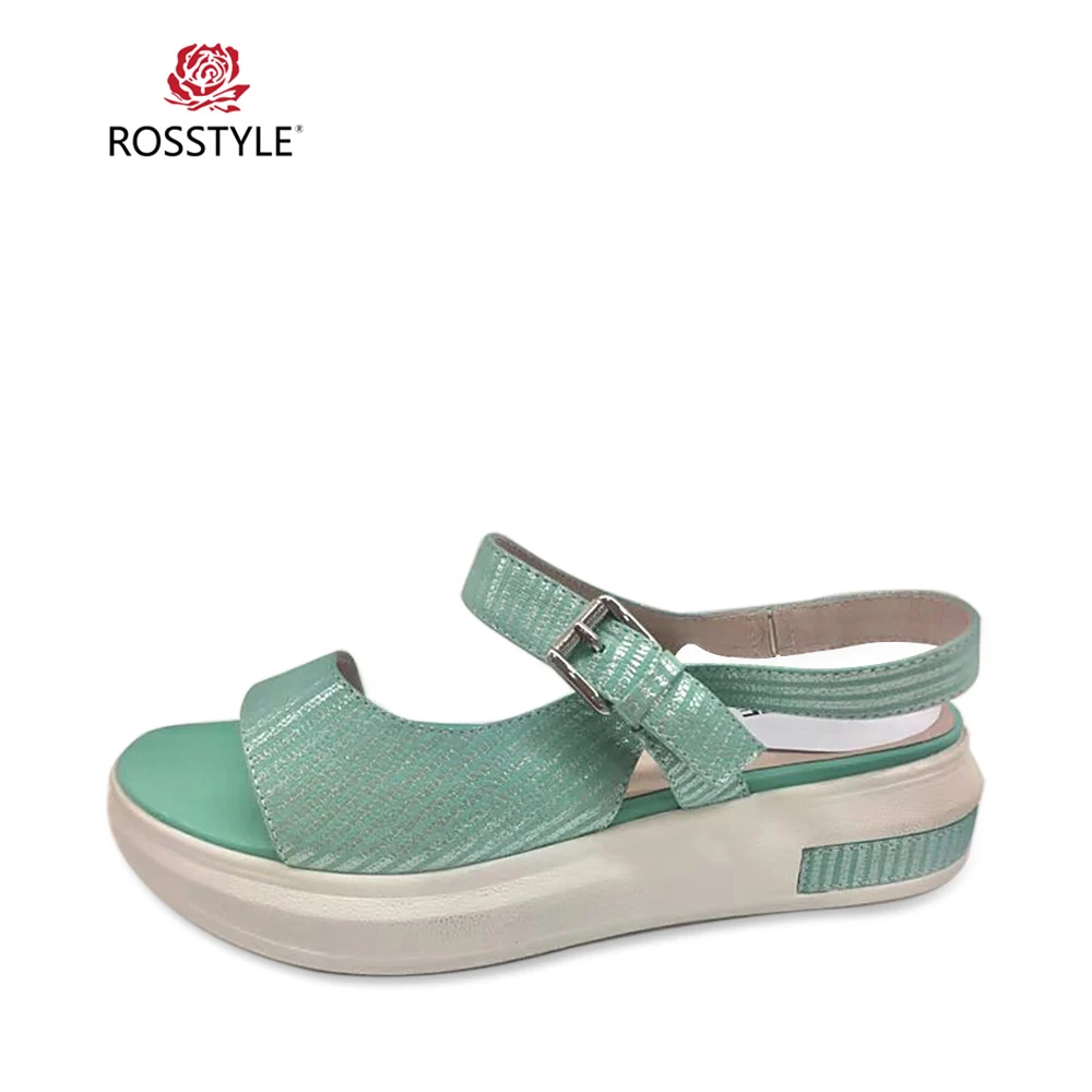 

ROSSTYLE 2019 New Arrival Women Sandals Simple Buckle Strap Summer Shoes Genuine Leather Women Sandals Size 36-40 Green Blue S3