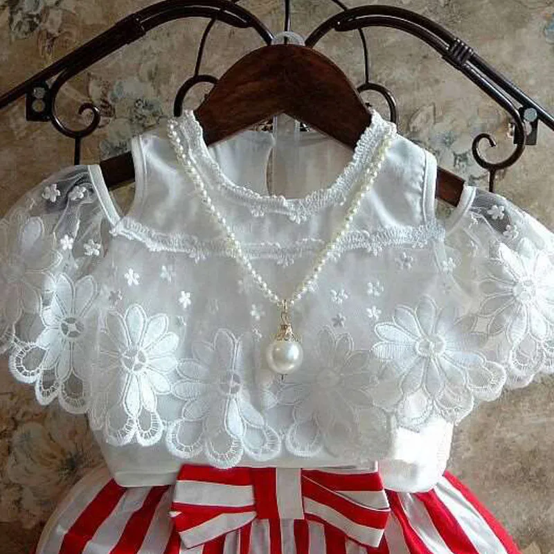Big Cow Girls Clothing Sets Summer Fashion Baby Girl Clothes Lace Cotton Straplress Shirt+Striped Shorts 2Pcssets Girls Outfits (5)