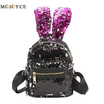 

Shining Sequins Mini Backpack Cute Rabbit Ears Women Backpack Lovely Bling Sequins Small Mochila