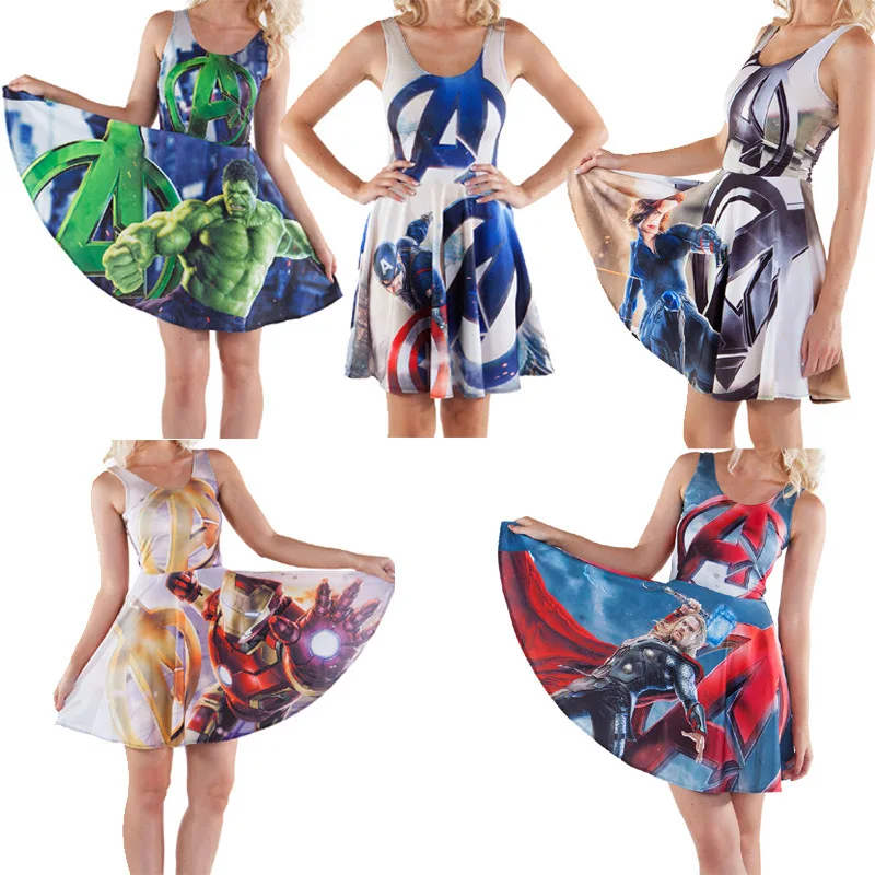 

Women Dress Anime Cosplay for Avengers Captain America DIY Children Tennis Skirt Pleated Vest New Fashion Elastic for Baby Girls