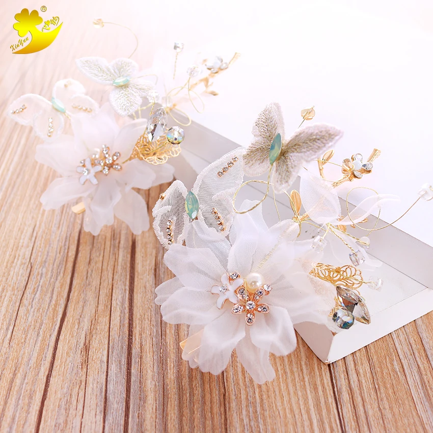 

Xinyun White Embroidered Butterfly Hair Clip Fashion Flower Bride Wedding Hair Accessories Rhinestone Decorative Lady Hair Clip