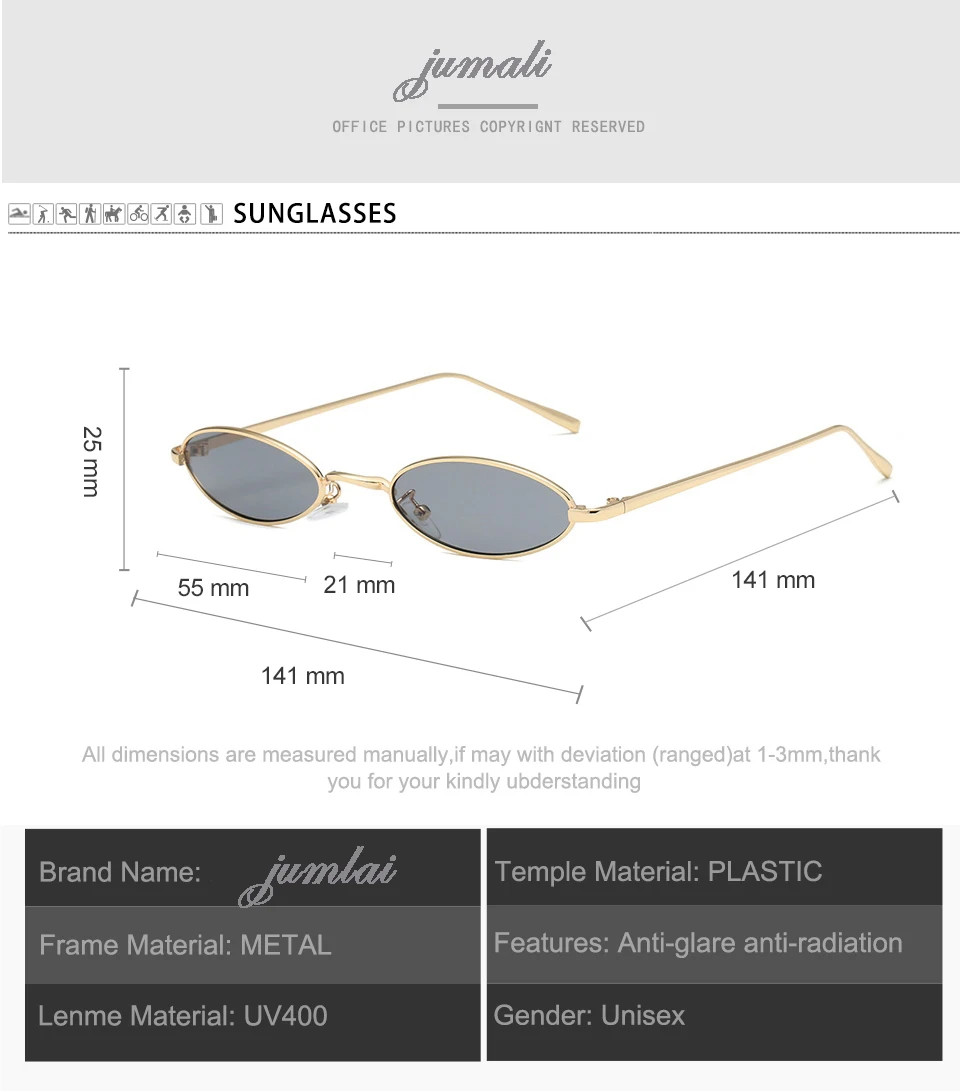 jumlai men Small Oval Sunglasses Fashion Metal Frame Men Clear Red Yellow Lens Shades Sun Glasse UV400  (1)