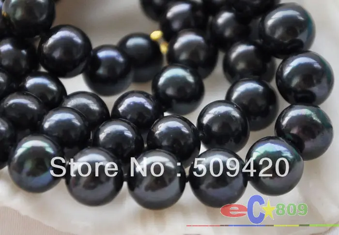 

~~ Free ShippingAA++ 24" 11mm black round freshwater cultured pearl necklace