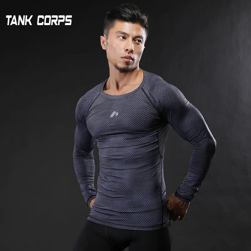 TANKCORPS Men Long Sleeves T Shirt Men Bodybuilding Skin Tight Thermal