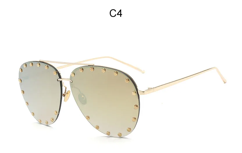 Роскошные солнцезащитные очки пилота для женщин, винтажные, с заклепками, металлическая оправа, солнцезащитные очки для женщин, без оправы, розовые, солнцезащитные очки для женщин, Gafas de Sol, UV400 - Цвет линз: C4
