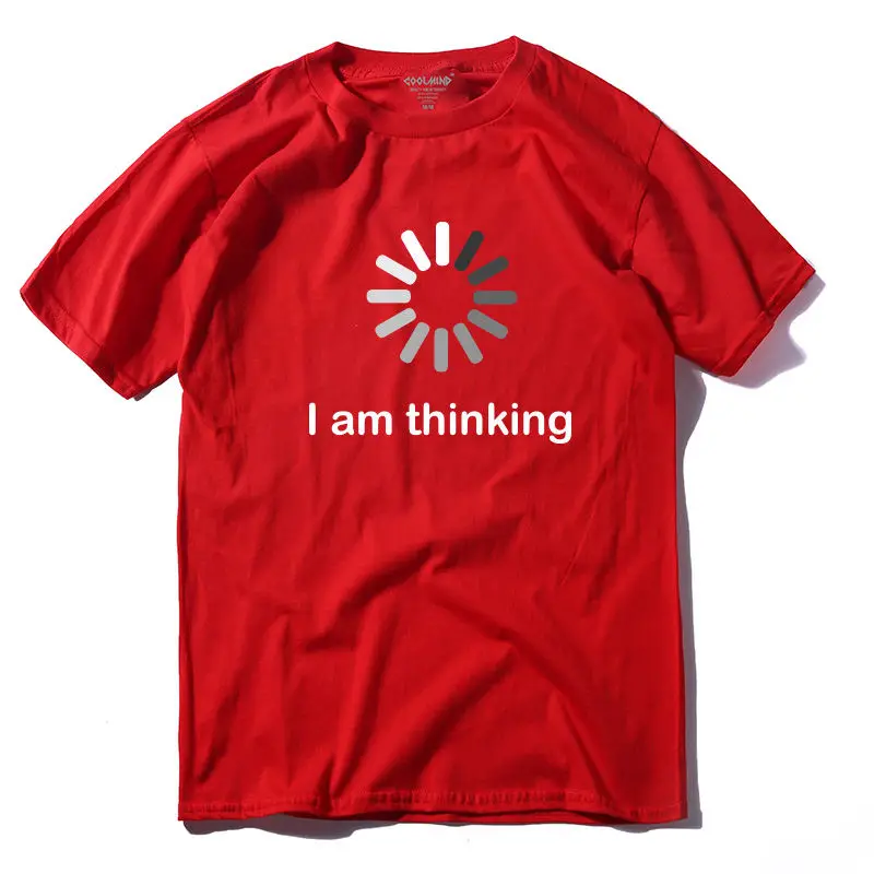 COOLMIND QI0235A, дизайн, удобная трикотажная Мужская футболка с принтом I'm thinking, Повседневная футболка с круглым вырезом и коротким рукавом, летняя мужская футболка - Цвет: RED