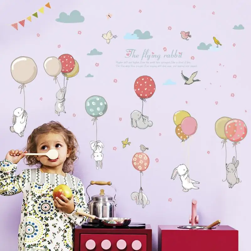 

Newest Cartoon Balloon Rabbit Combination Pattern DIY Wall Sticker Creative Kids Children Bedroom Removable Decor Wall Sticker