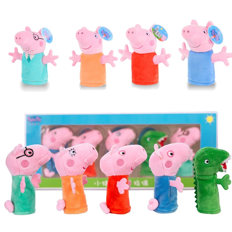 

Genuine Peppa Pig Plush Hand Puppets Peppa George Family finger Puppet Parent-child Game Plush Doll Children's Gift Toys Set