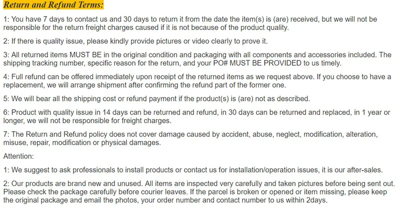 return and refund terms_
