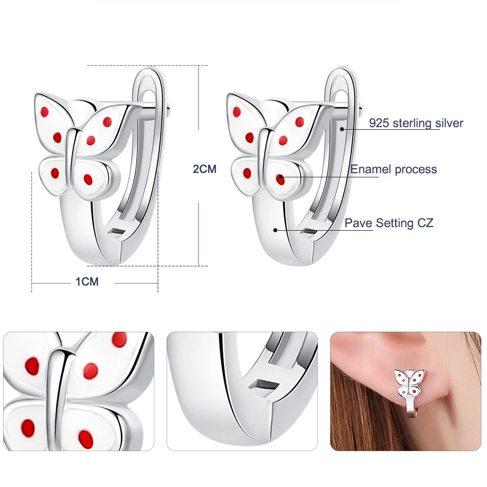ELESHE новые модные ювелирные изделия Эмаль Бабочка маленькие серьги-гвоздики серьги из стерлингового серебра 925 пробы для женщин девочек Рождественский подарок