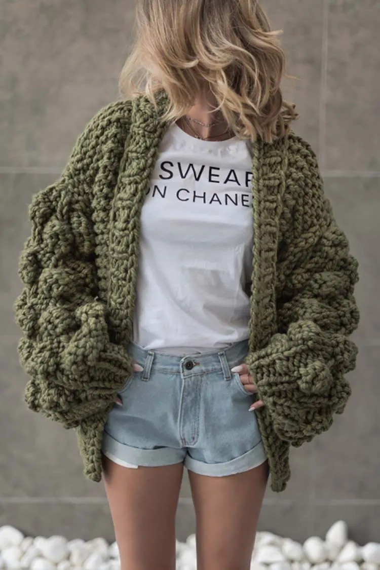Толстая теплая зимняя уличная одежда, женский длинный стильный кардиган, свитер ручной работы, вязаный крючком, Плетеный, большой размер, 5XL, женский свитер - Цвет: dark green