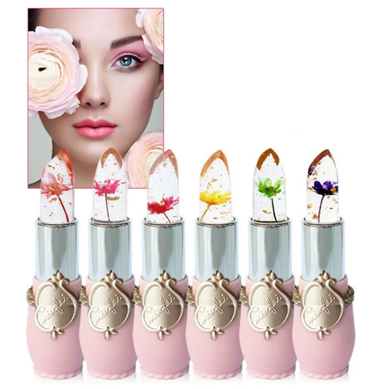 

Transparent Changed Color Lip Blam Pink Pintalabios Jelly Flower Makeup Temperature Lipstick Moisturizer Long-lasting Lipblam