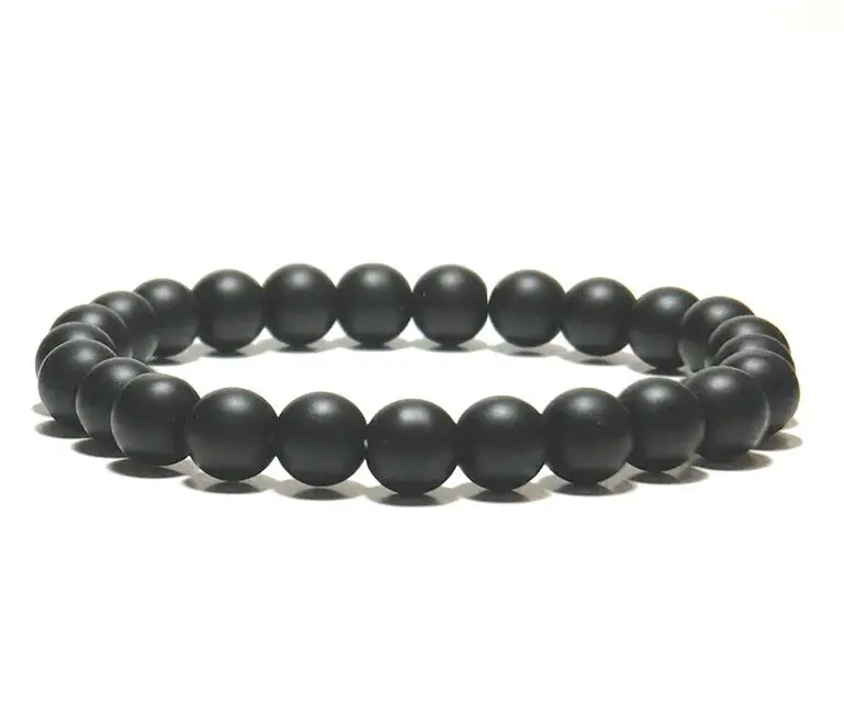 Noter Natural Matte Bracelet Stone Men 4mm 6mm 8mm 10mm 12mm Round Onyx Beaded Braslet Male Accessories Pulseira Husband Gift - Окраска металла: 8mm