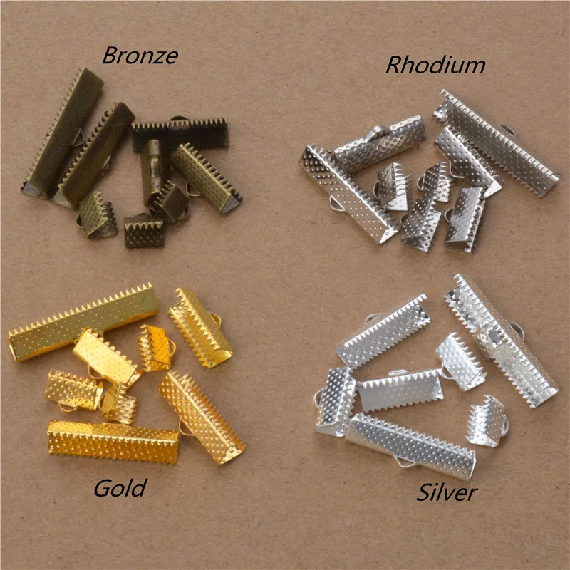 

50pcs 8 Sizes Ribbon Cord End Clamps Cap Crimps Beads Clips, Buckle, Fasteners, Clasp Diy Jewelry Findings components