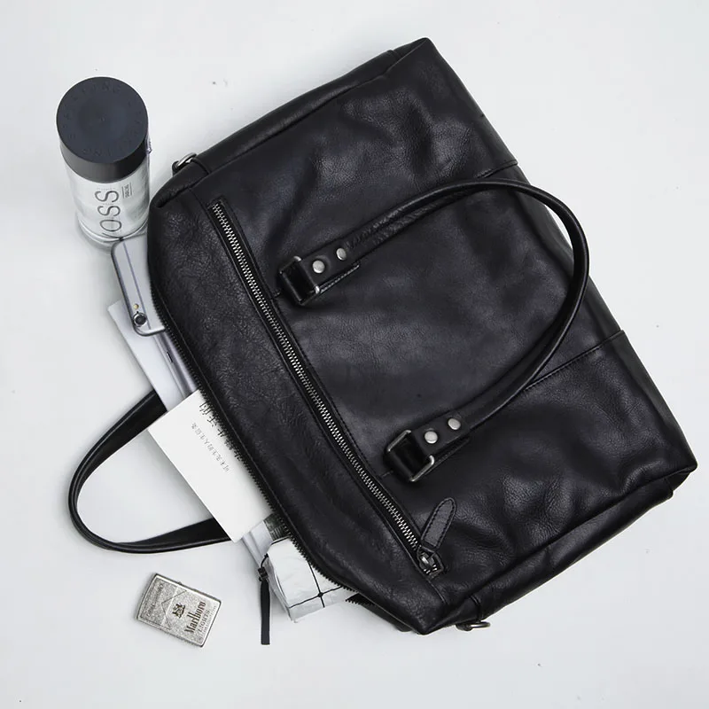 LANSPACE men's leather briefcase brand high quality cow leather business handbag messenger bag men leather