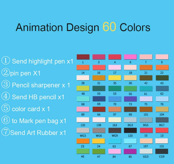 30/40/60/80 цветная маркерная ручка рисованная анимация дизайн студент начинающих ретро цветные карандаши товары для рукоделия - Цвет: Anime 60 Black rod