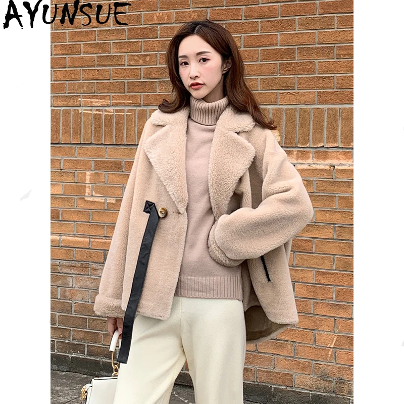 

AYUNSUE Sheep Shearling Fur 100% Wool Coat Autumn Winter Jacket Women Clothes 2019 Lamb Fur Korean Jackets Chaqueta Mujer MY3555