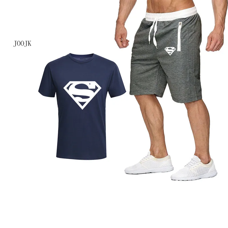 

Men Two Piece Set T Shirt+Shorts Suit Men's Fitness Tracksuits New Leisure motion Tops Short Trousers 2019 Men's clothing