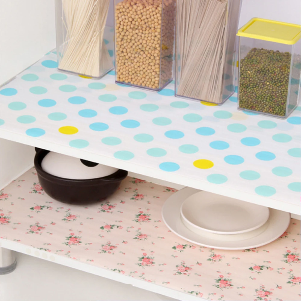 30*500CM Kitchen Drawer Paper Polka Dot Floral Strawberry Print Waterproof Oilproof Non-Adhesive Wardrobe DIY Cabinet Dining Pads Mats