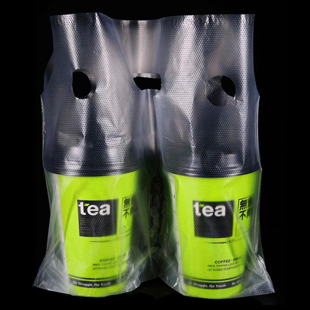 100 шт./лот, упаковка для напитков, прозрачная пластиковая сумка-переноска, упаковка, сумки с двумя типами стилей для одной чашки/двух чашек