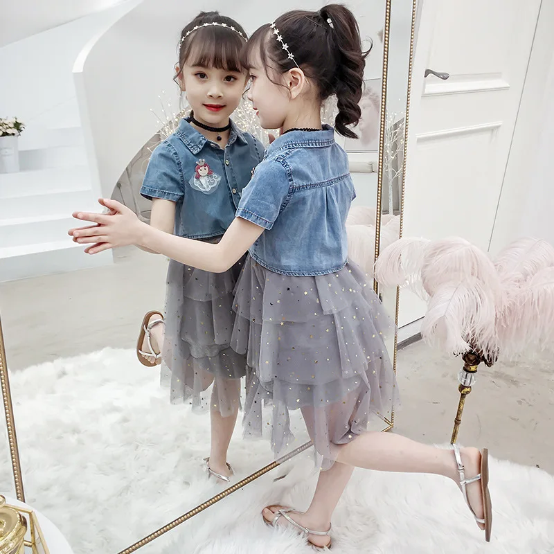 Fashion Girls Clothes Sets Summer Kids Denim Coats Top And Strap Dress Set Children Clothing Teens Girl Coats Sequin Dress Suit (14)