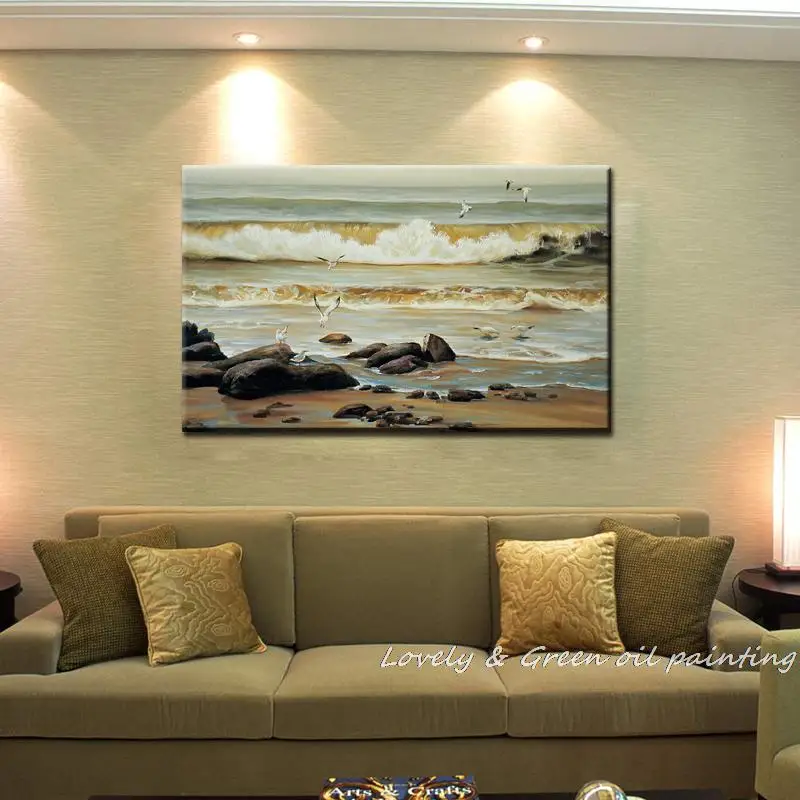 

Hand-painted Haick Wall Art Gull The Sea Waves Home Decoration Abstract Landscape Frameless Oil Painting Canvas 40X70CM