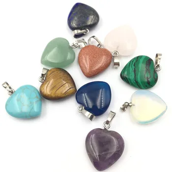 

10PCS Wholesale Assorted 20MM Heart Pendant Natural Stone Crystal Jades Amethysts Charms Pendants for Jewelry Making Findings