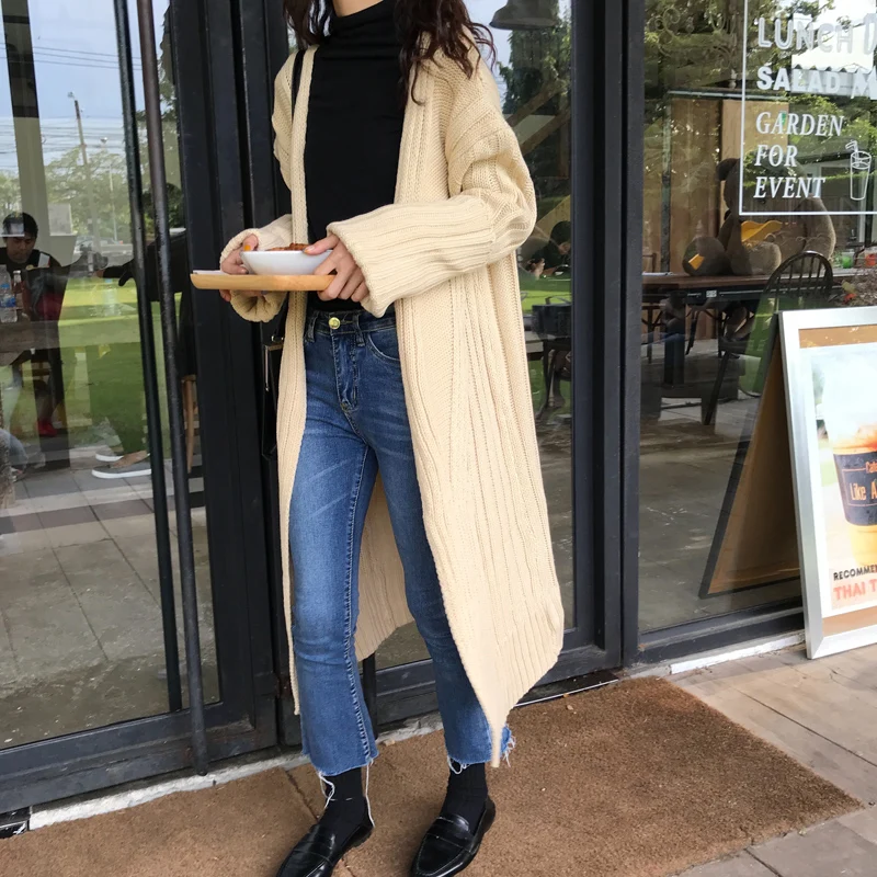 

2 colors knitted sweaters women spring korean chic style solid color thick long cardigan womens (C8978)