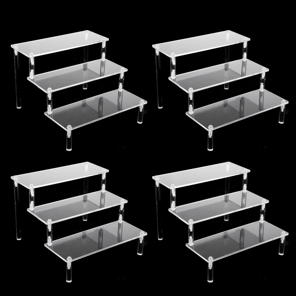 4pack Deluxe Acrylic Display Stand ,Removable Rack ,for Model Figures Perfume 3-Tier