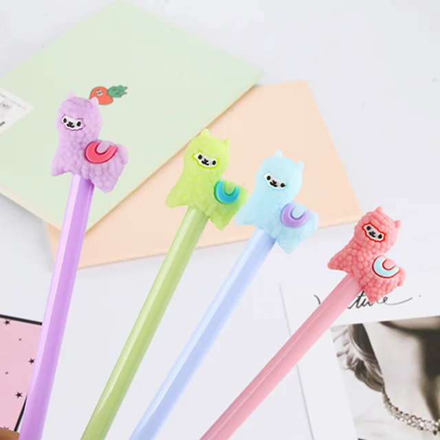 40 PCs Cartoon Creative Plush Alpaca Gel Pen Cute Lamb Black Water Pen Student Stationery Kawaii School Supplies Pen